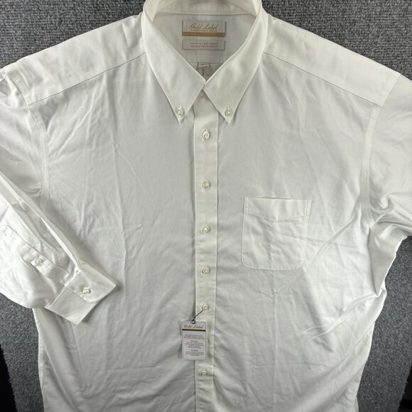 NWT Gold Label Roundtree Yorke Non Iron EZ Wash White Cotton Pinpoint 18 33 - Picture 1 of 14